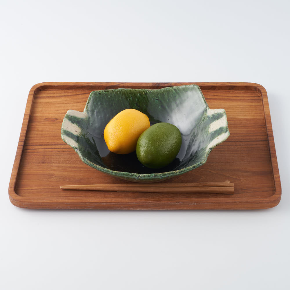 作家 山本一仁 織部釉 両耳ストライプ角鉢 ¥3,300 大人の焼き物