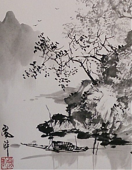 水墨画 風景詩文 和紙製 水墨画 風景詩文 和紙製 水墨画 風景詩文 和紙