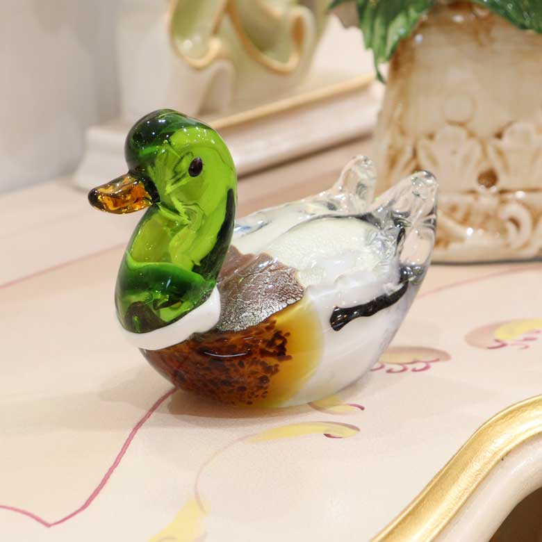 ガラスの置物 カモ 鴨 オーナメント ガラス雑貨 オブジェ 硝子彫刻