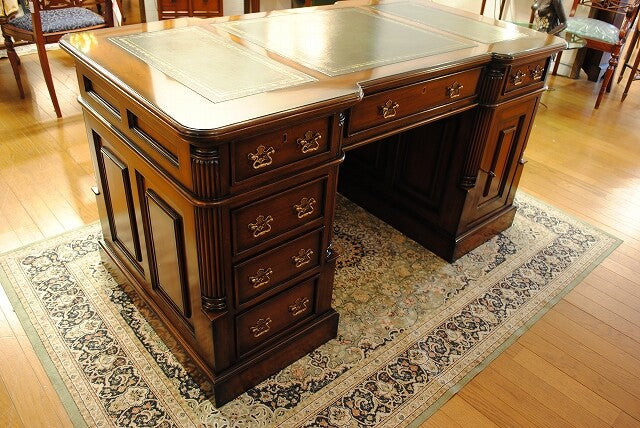 プレジデントデスク マホガニー 両袖デスク 140cm 革張り天板 – 輸入