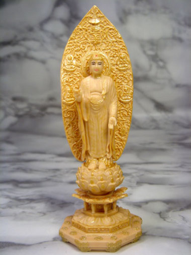 現代大仏師 向吉悠睦 秀逸作 木彫彩色像 琵琶を奏でる天女 ガラス