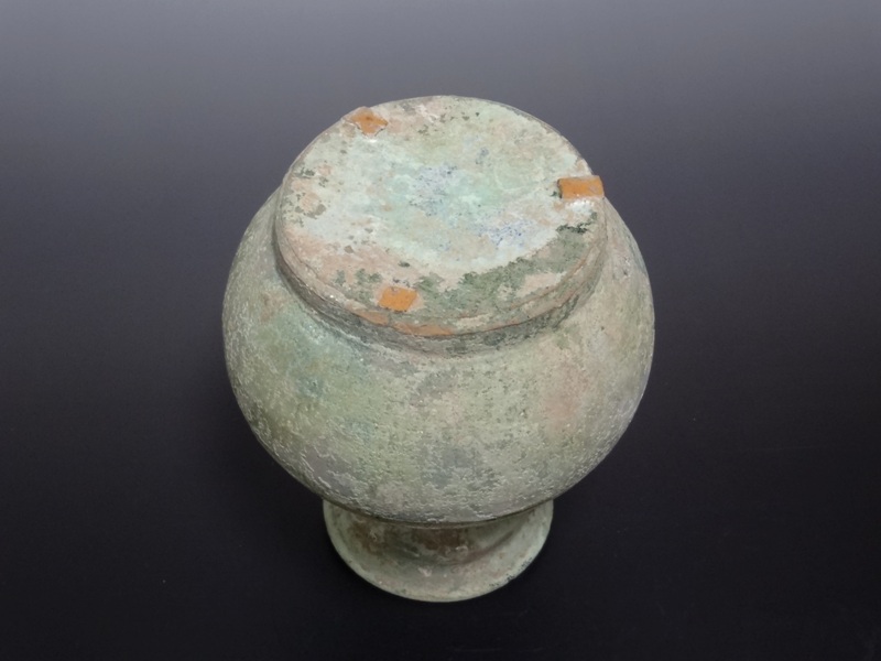 漢 緑釉 銀化小壺 仙遊洞