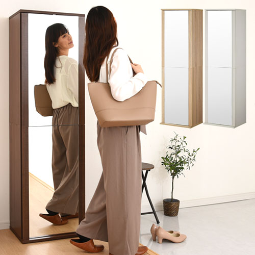 ミラー付きシューズラック 玄関収納 シューズラック ハイタイプ