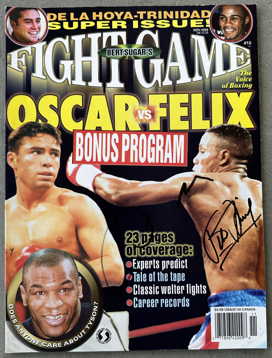 DE LA HOYA, OSCAR & FELIX TRINIDAD SIGNED FIGHT GAME MAGAZINE