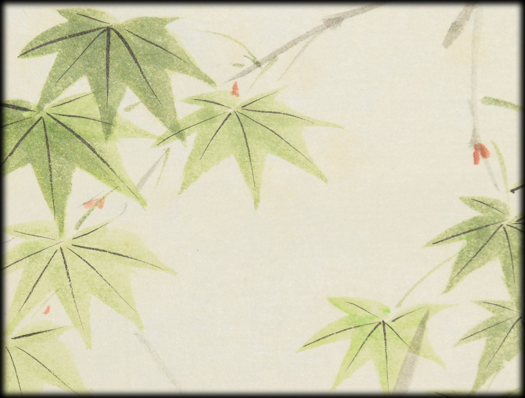 須磨夏郷「若楓に鹿威し図」：B-2492[掛け軸]古美術谷口