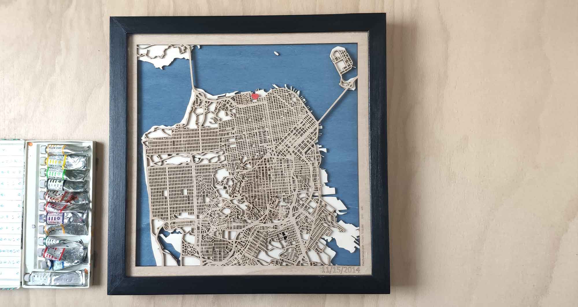 Laser Cut Wooden Map - Unique 3D topographic wall art | CityWood