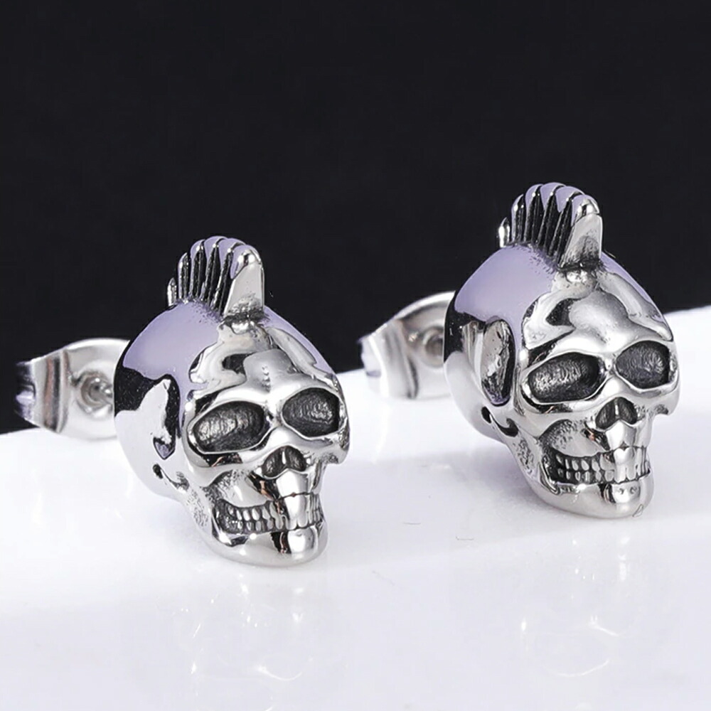 楽天市場】モヒカンスカル ステンレスピアス 1個販売 片耳 ひび割れ