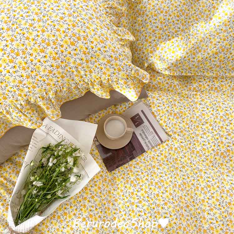 楽天市場】送料無料 布団カバーセット 花柄 フリル イエロー 韓国風