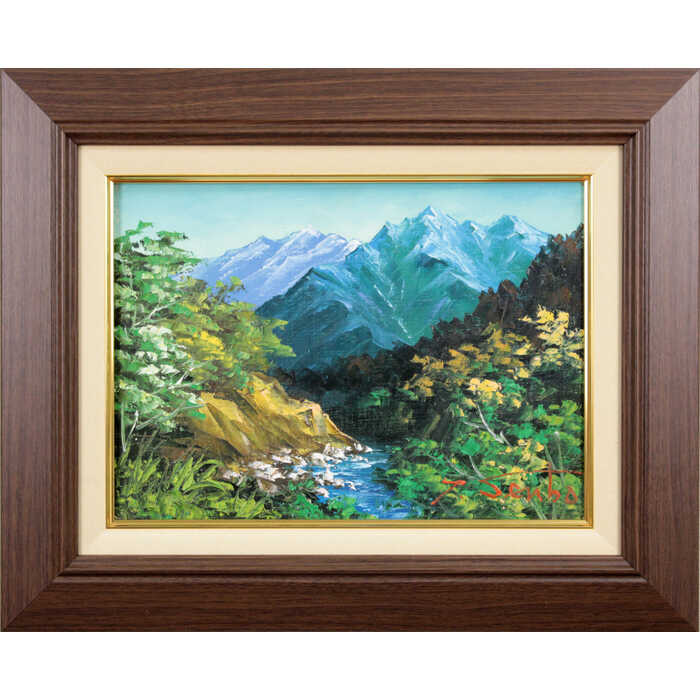 美品】風景画 油彩画 アルプス山脈 滝 作者サイン入り オーダー一点物