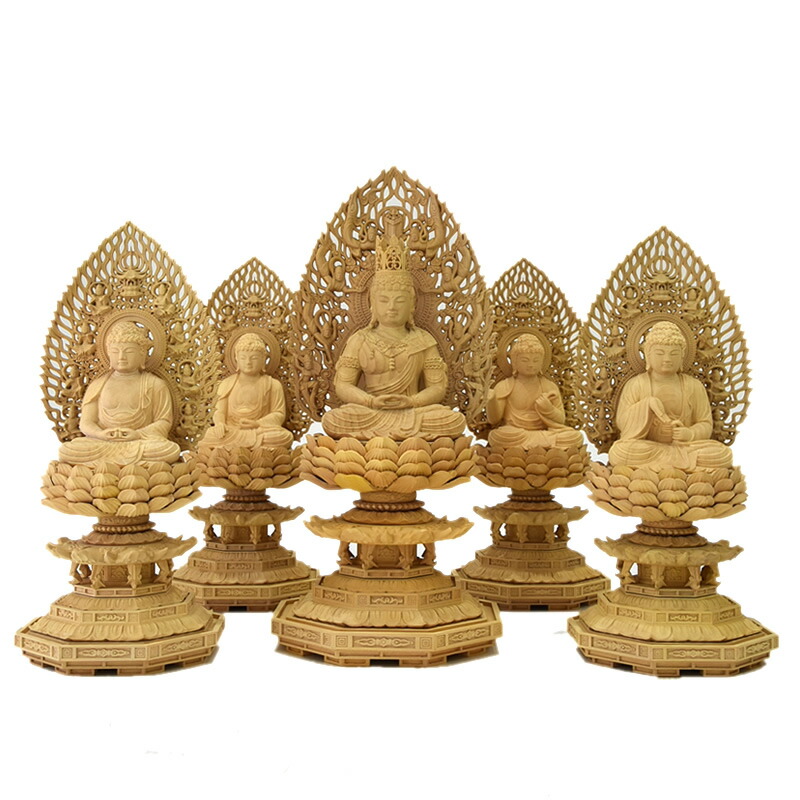 楽天市場】木彫り仏像 胎蔵界五仏セット 大日如来坐2.5寸 四仏坐2.0寸