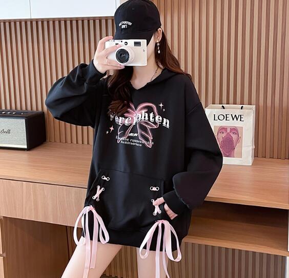 楽天市場】ちょうちょ リボン レースアップ ロゴ パーカー フーディー