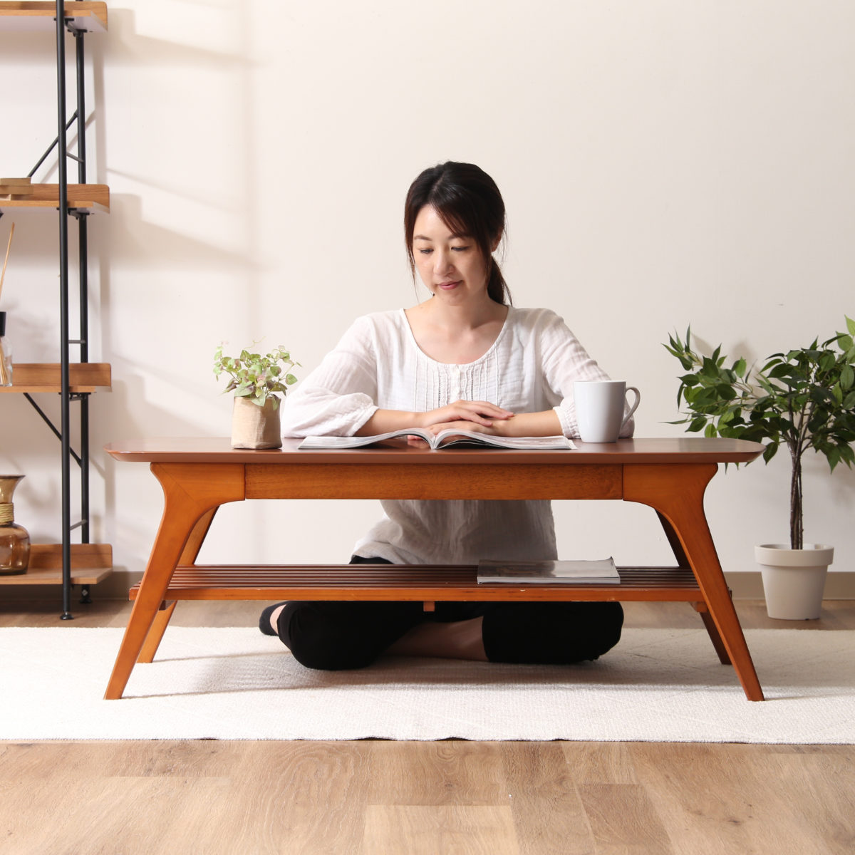 楽天市場】センターテーブル 幅110cm 木製 収納ラック付 ローテーブル