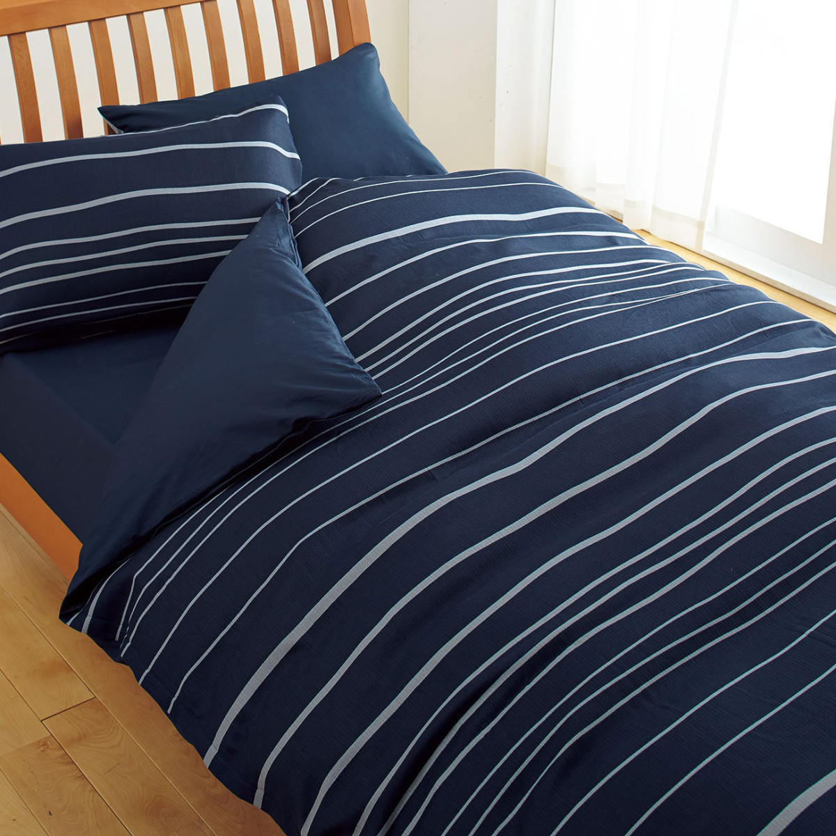 楽天市場】西川 掛け布団カバー ボーダー柄 mee ダブルロング 綿100