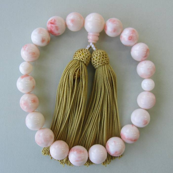 楽天市場】深海（ピンク）珊瑚 数珠 (念珠） （約14ミリ） 正絹 天然本