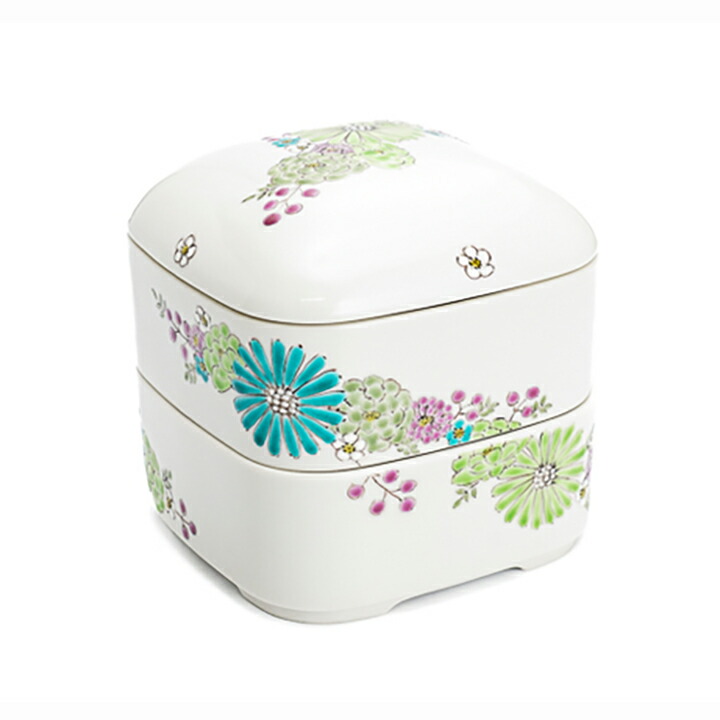 楽天市場】九谷焼 二段重 華 グリーン/色絵九谷 遊＜送料無料 和食器