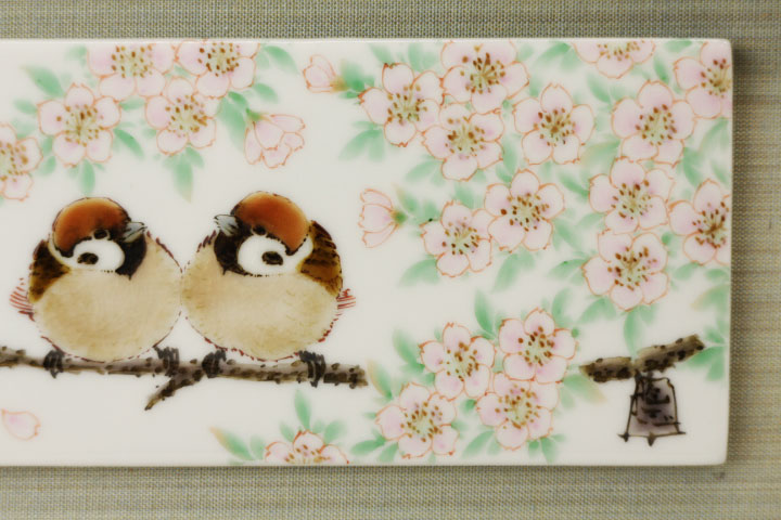 楽天市場】九谷焼 擦金箔額（短冊小）桜二雀図 中村陶志人 送料無料