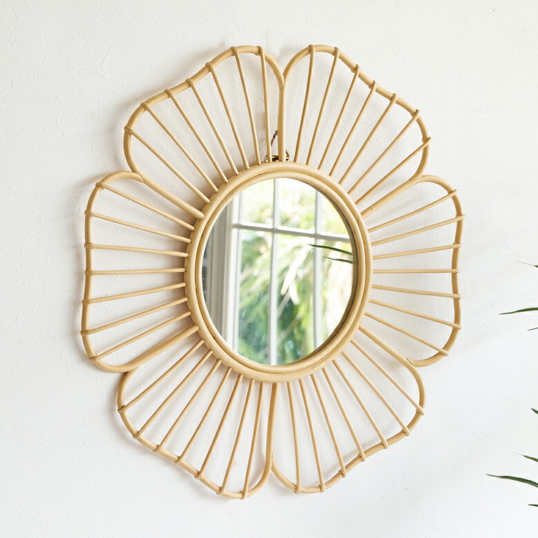 楽天市場】鏡 壁掛け ラタン ミラー フラワー アジアン 鏡 壁掛け