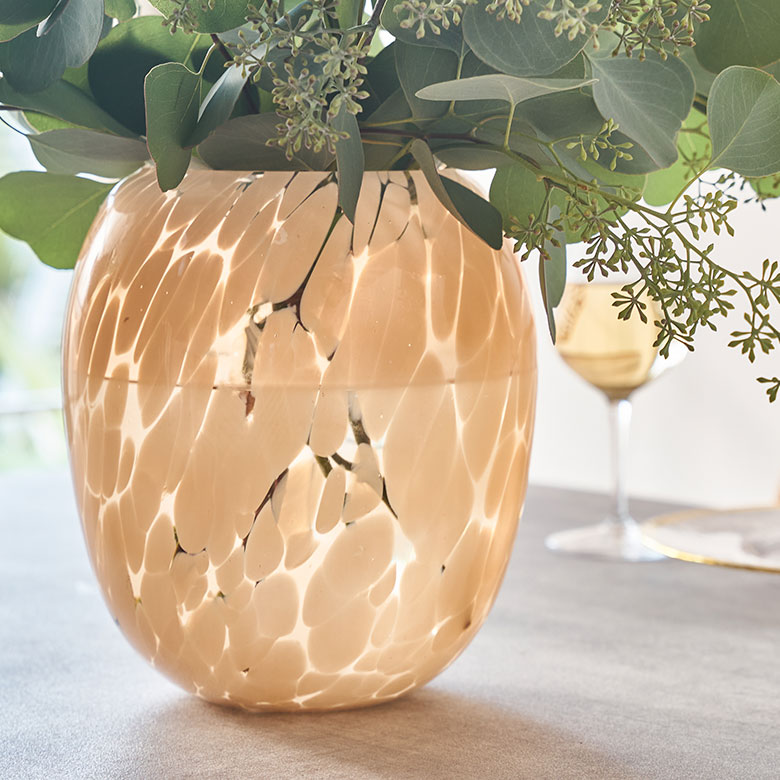 楽天市場】花瓶 ガラス 半透過 ピンク ベージュ ドット柄 上径10.5cm壺