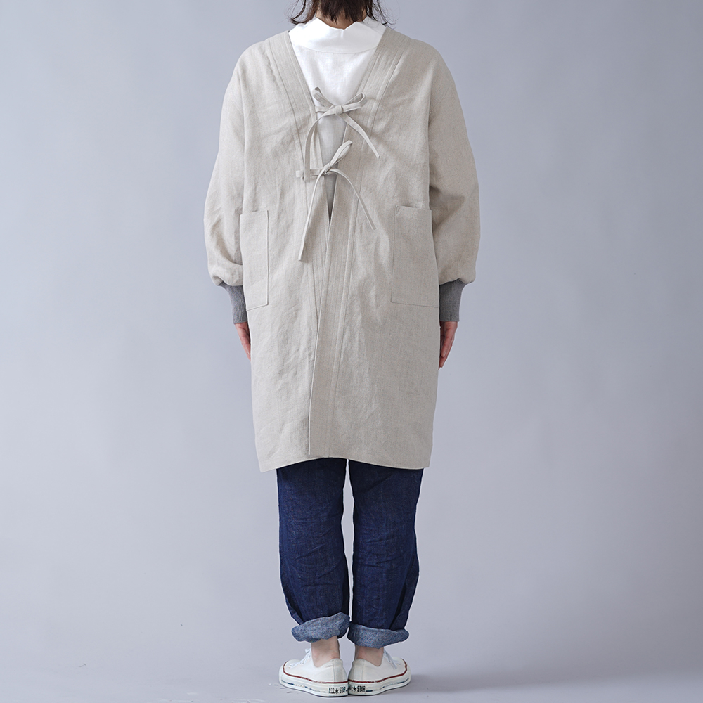 wafu】中厚 リネン着物 割烹着 kimono Kappogi リブ付きかっぽう着
