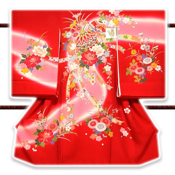 色とりどりの花模様 染め分けボカシ マリ柄 女児 産着 掛け着 七五三