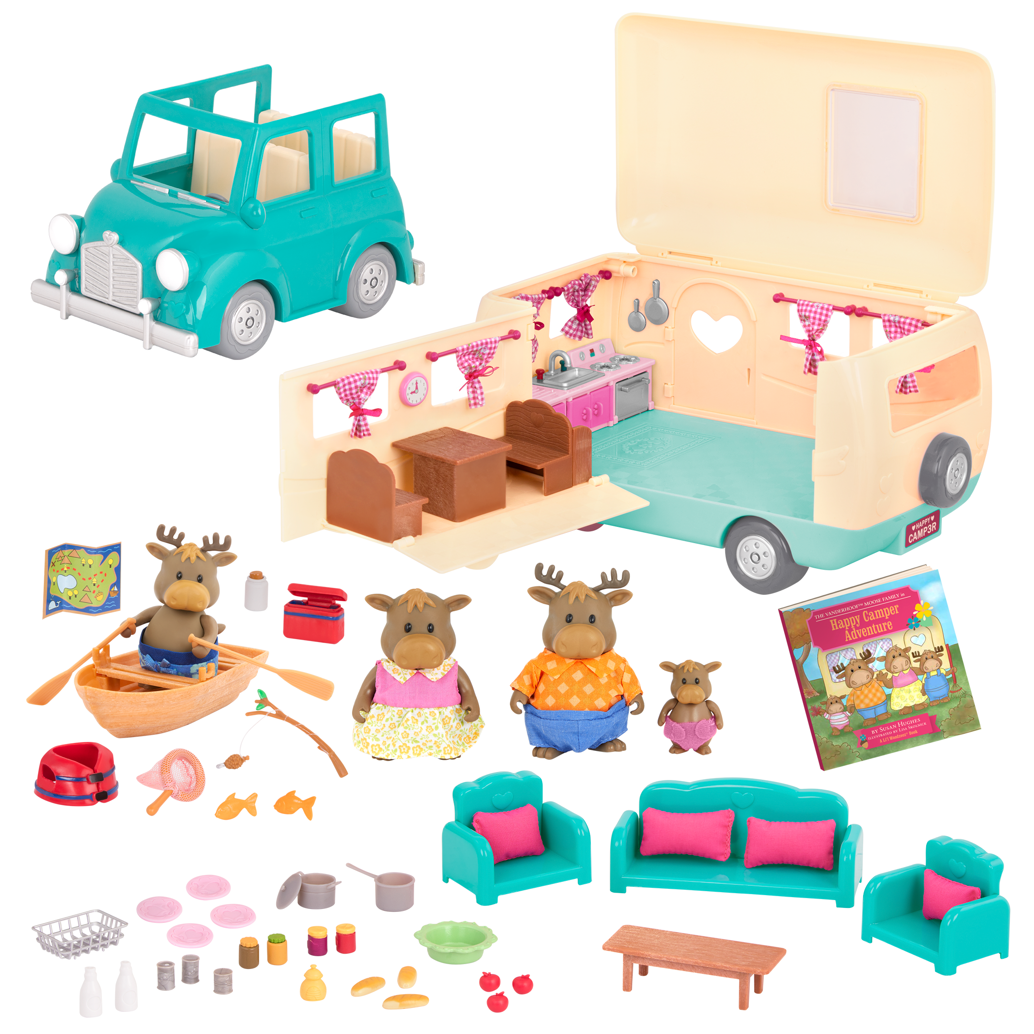 Happy Camper Deluxe Playset | Moose Family and Cars | Li'l Woodzeez
