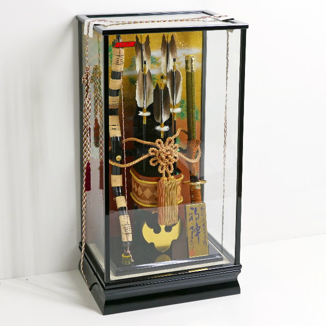 破魔弓激安在庫処分】五本矢弓太刀18号破魔弓黒塗り枠ケース飾り～広島