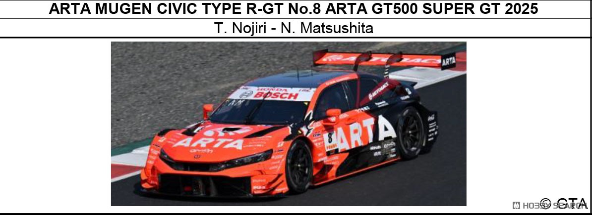 ARTA MUGEN CIVIC TYPE R-GT #8 ARTA No.8 GT500 SUPER GT 2025 T