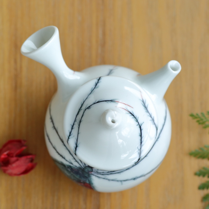 一ツ松綾乃 和紙染蜘蛛急須 白磁煎茶器 満容量130ml 作家もの横手