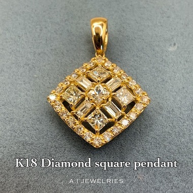 K18/18金 ダイヤモンド スクエア ペンダント / k18 Diamond square