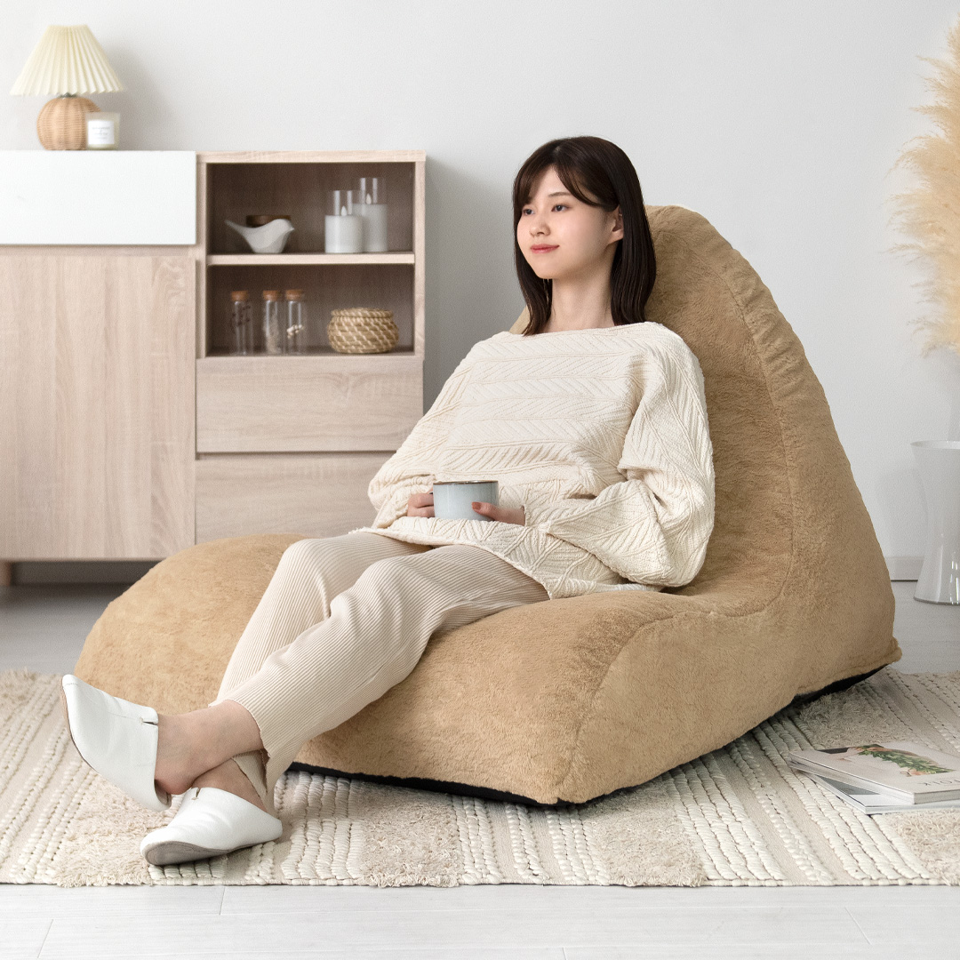 1人掛け クッションソファ 極厚 背もたれ付き フェイクファー フロア