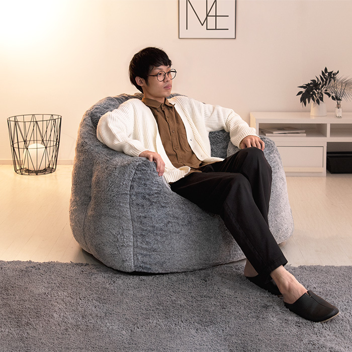 1人掛け クッションソファ 極厚ウレタン 背もたれ付き フェイクファー