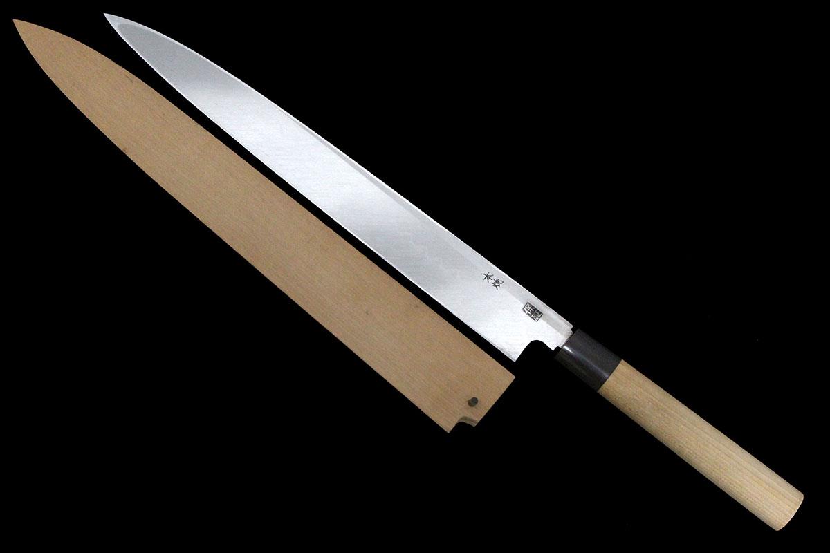 柳刃包丁 本焼 尺一 出雲純和鋼 鏡面 朴柄 白鞘付 名入 KN02-A10785