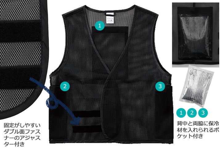 桑和 80036 保冷剤ポケット付きクールメッシュベスト（保冷剤3個つき
