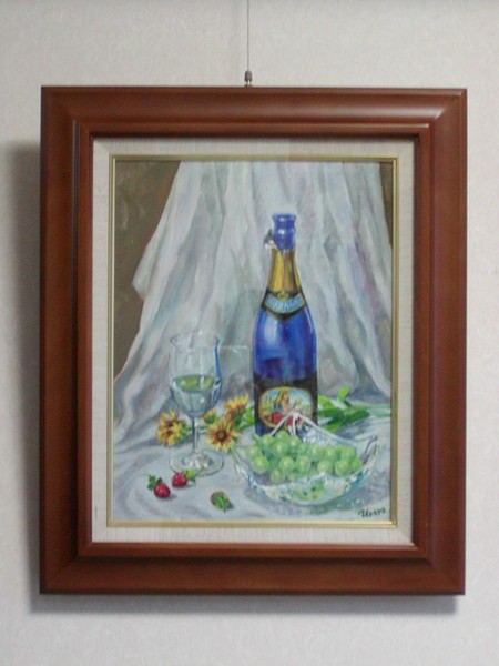 青いワインボトルのある静物」 by Urara｜Artmeter｜暮らしを彩る