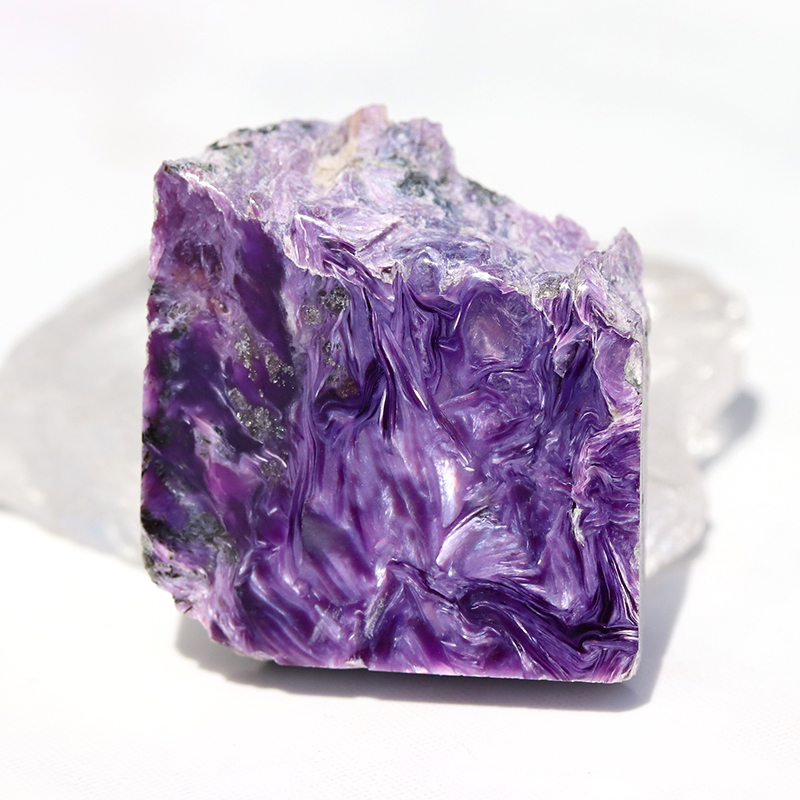 ロシア産チャロアイト原石-007水晶クラスター、天然石ビーズのアート