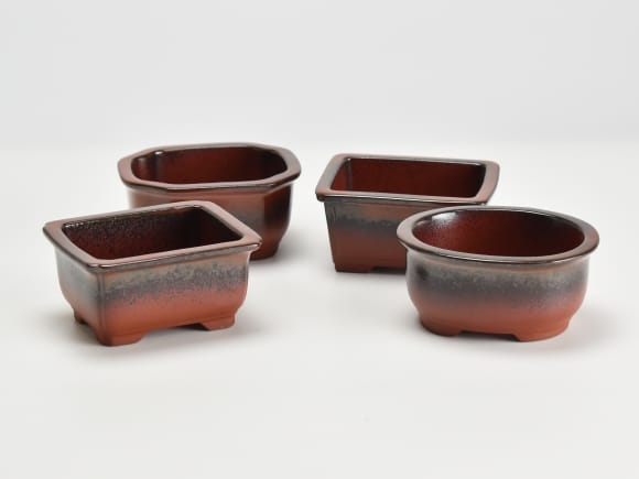 朱泥窯変3.5号 4点セット 鉢幅約10cm×奥行約8cm×高さ約5cmを販売｜盆栽