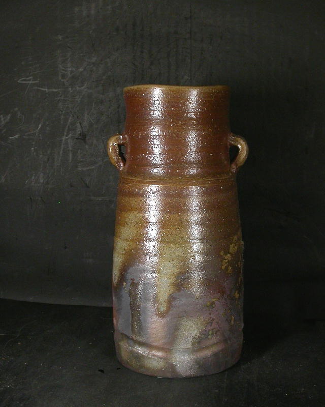 備前焼 登窯 備前焼窯元 泰山窯 共箱付き桟切・黄ゴマ耳付き花入2