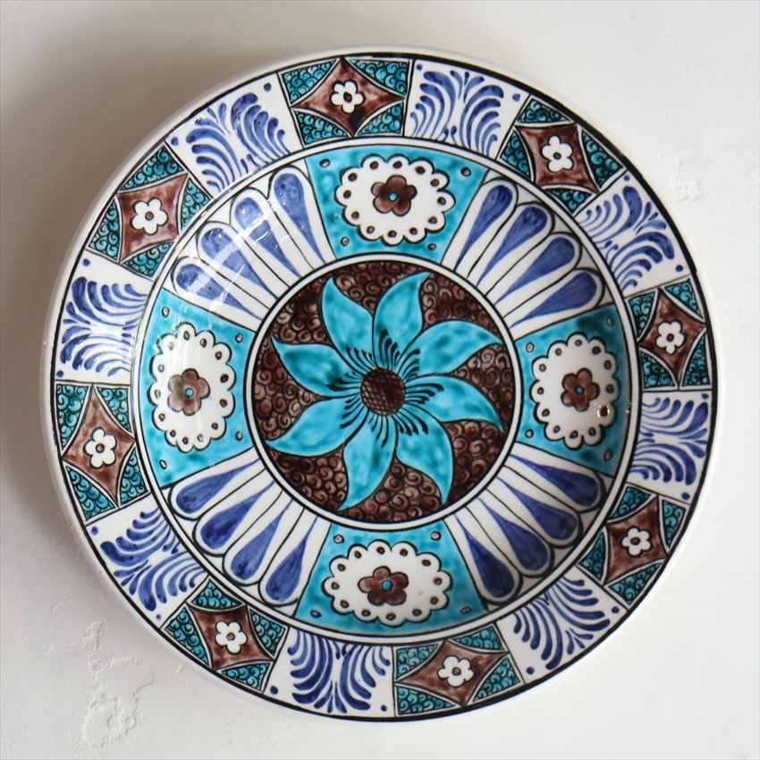 手書き絵皿 トルコ ミュージアムピーストルコブルーの花 / ガラタバザール