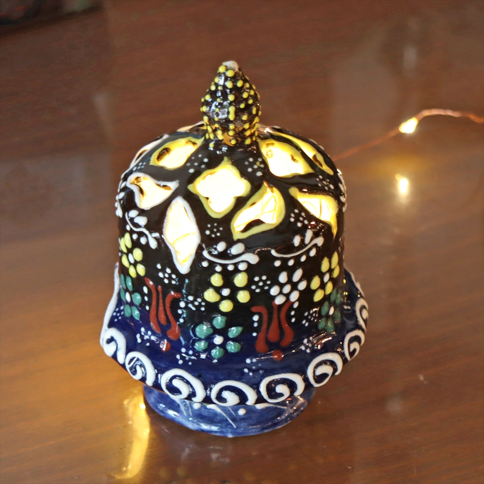 陶器のキャンドルホルダー H14.5cm ブラック/ネイビー トルコ製