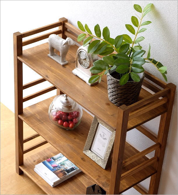 ウッドラック 飾り棚 木製 本棚 オープンラック 天然木 ナチュラル