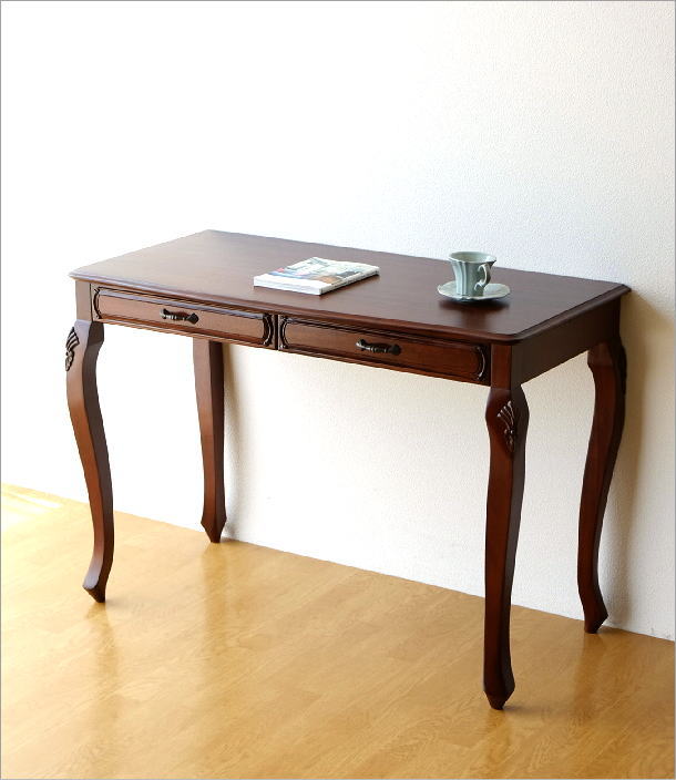 デスク 机 マホガニー 無垢材 猫脚 アンティーク調 クラシック