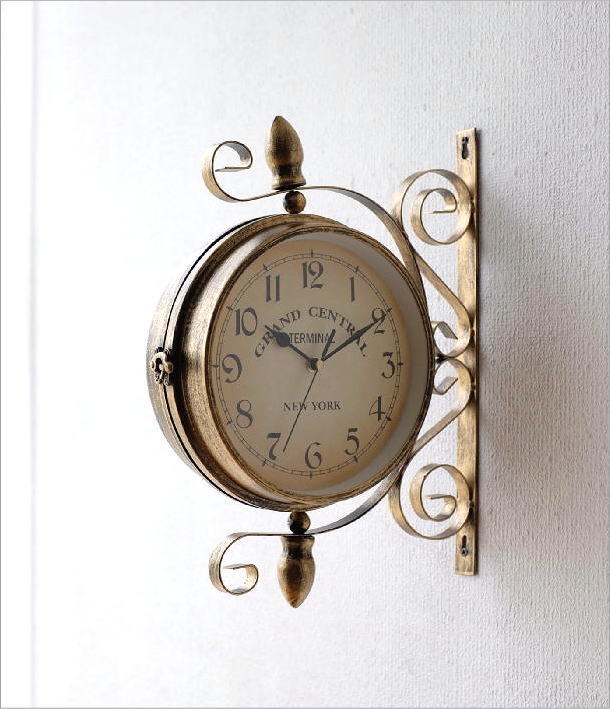 両面時計 おしゃれ 掛け時計 壁掛け時計 アンティーク調 クラシック