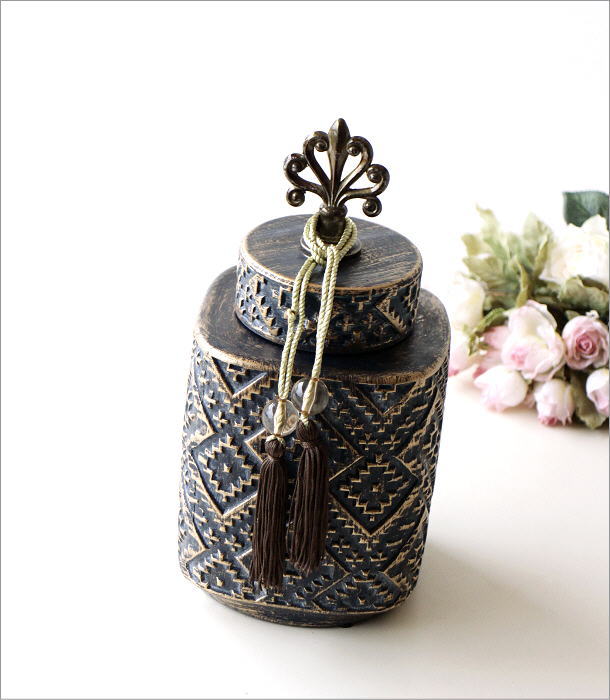 ポット 陶器 蓋付 おしゃれ 小物入れ タッセル 置物 オブジェ