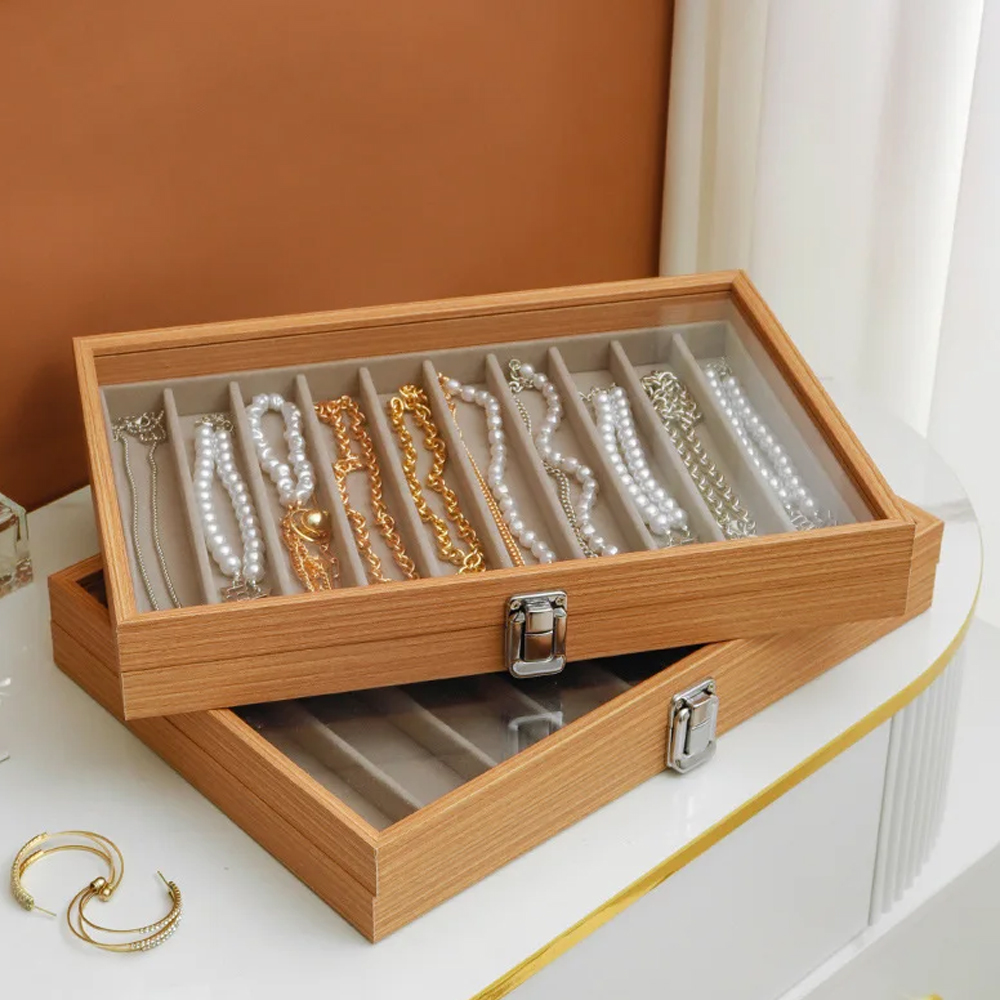 ウッド ガラス ディスプレイケース: 収納・ラッピング用品/ジュエリー