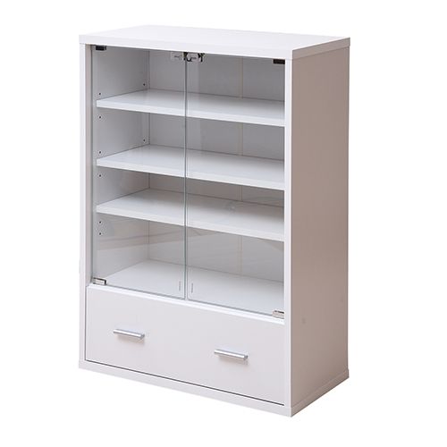 キャビネット ガラスキャビネット 引き出し スリム fr-050-wh JKプラン