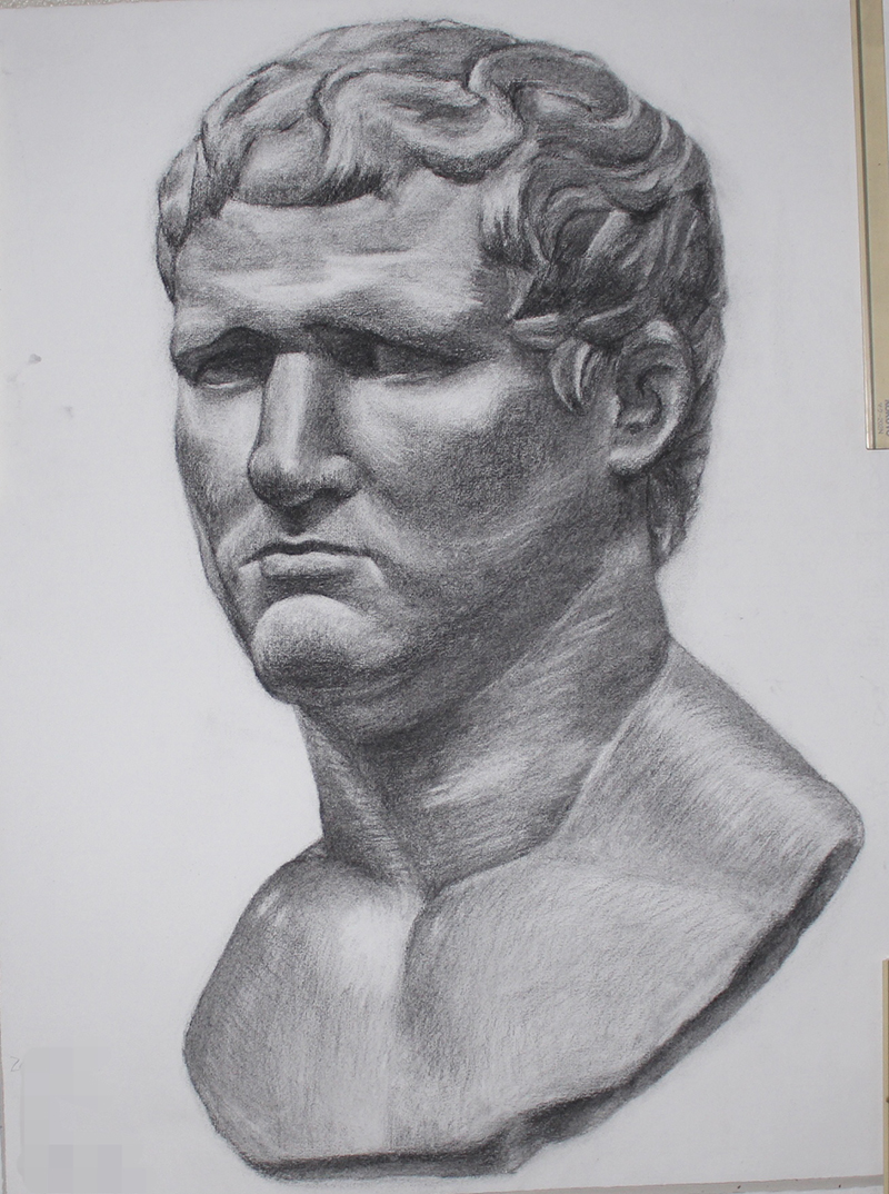 投稿398:石膏像「アグリッパ(首像)」のデッサン 「熱血！デッサン塾