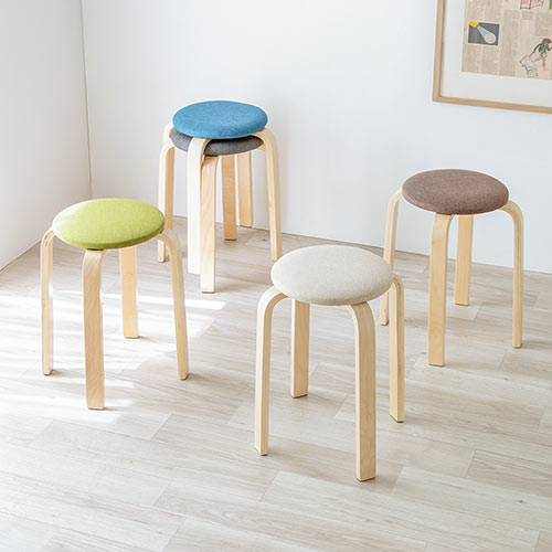 丸椅子（6脚セット・クッション・布・木製脚・スツール・スタッキング