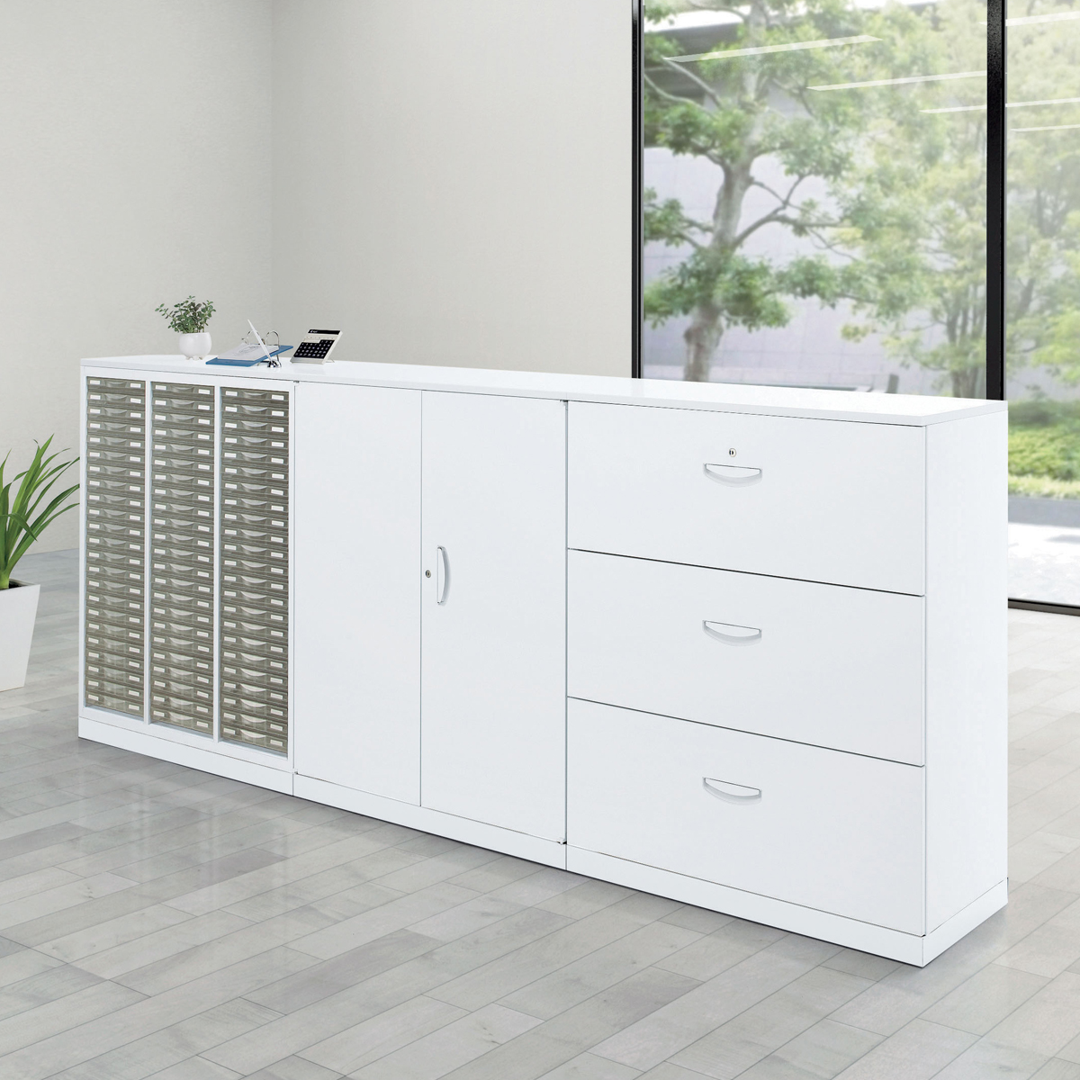 2段ラテラルキャビネット KW45シリーズ 幅900 奥行450 高さ750 KW45