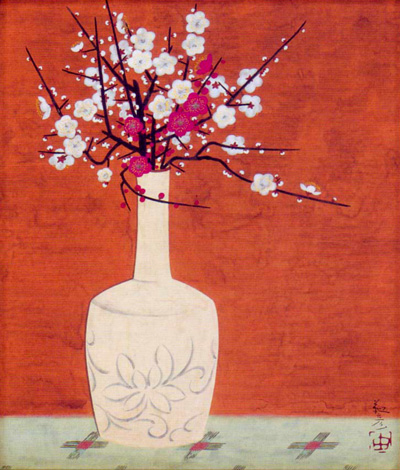 安田靫彦 絵画 『梅花定窯瓶』 送料無料 【複製】【美術印刷】【巨匠
