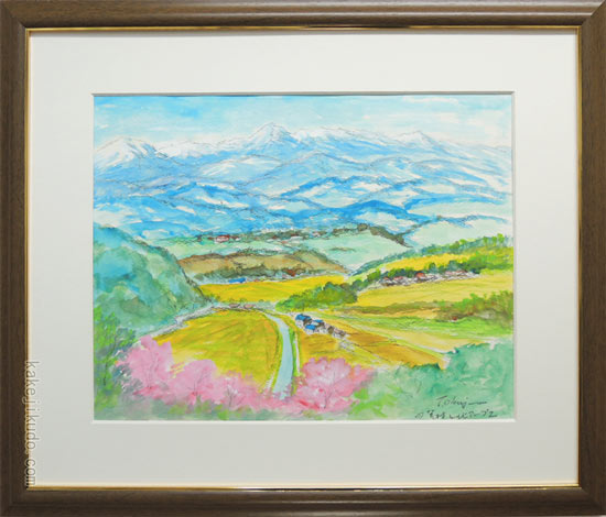 絵画 水彩画 四賀村と北アルプス (岡島哲夫) F6号 送料無料 【肉筆